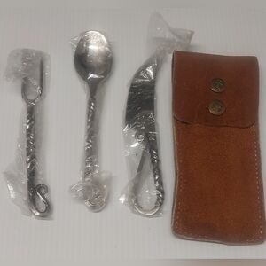 Viking Cutlery Set Fork Knife and Spoon W/ Beautiful Leather Kit